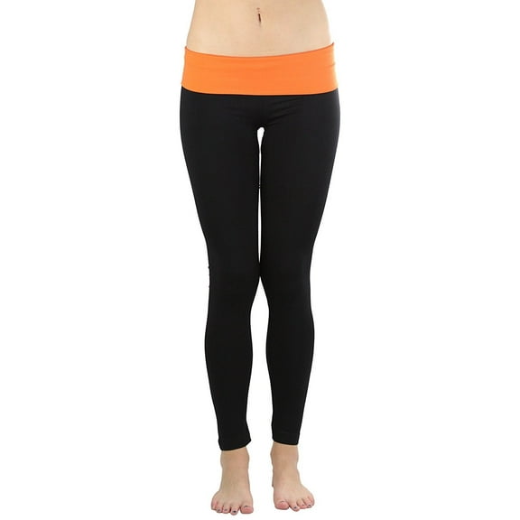 ToBeInStyle Women's Black Athletic Leggings with Fold-Over Contrast Waistband