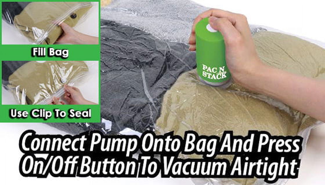 As Seen on TV Pac N Stack Handheld Vacuum Sealing Storage with Bags, 4 Pack, Air-Tight Storage Bags, Sealing Storage Bags Are Reusable Waterproof, Saves Space and