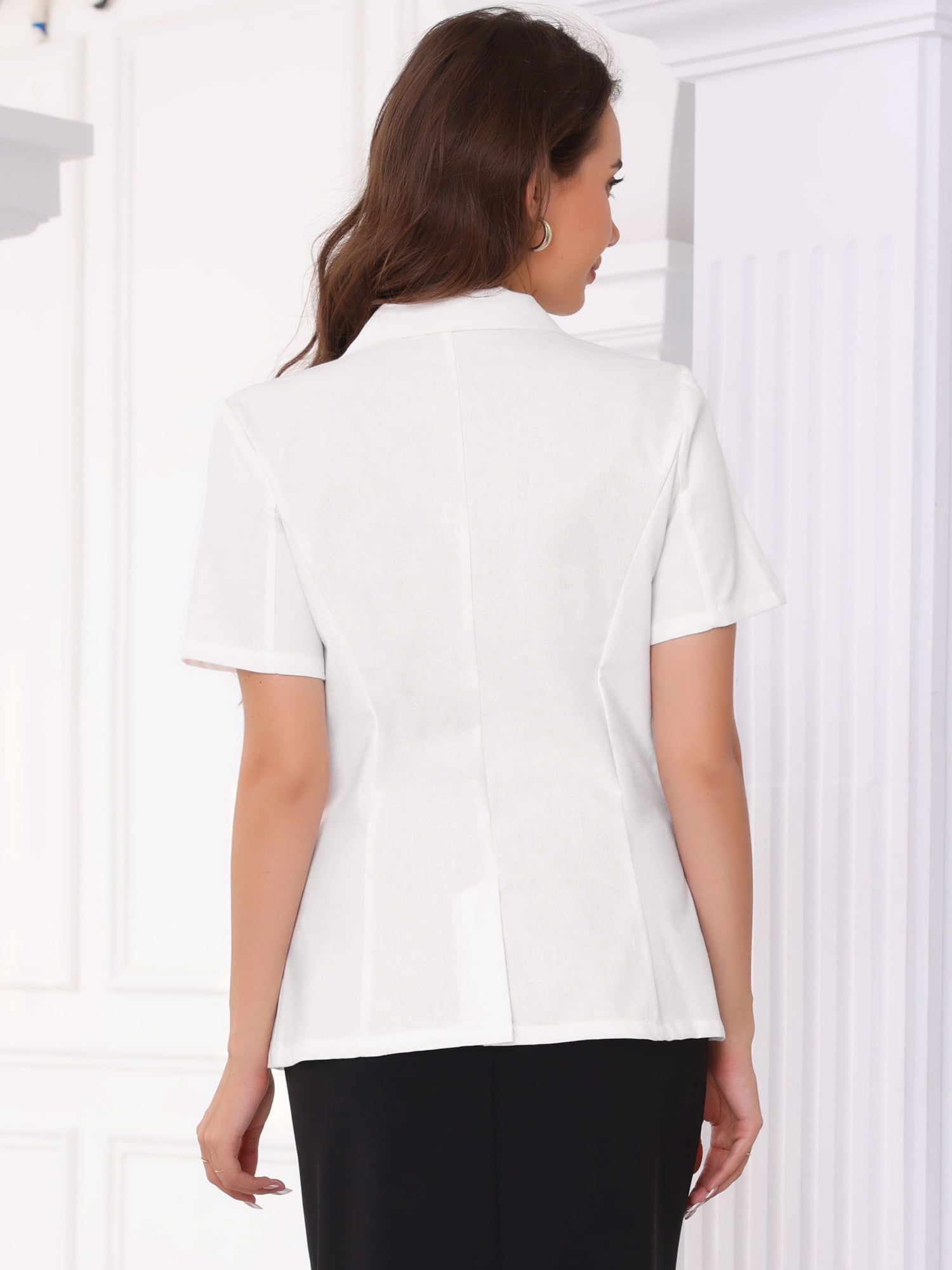 DARING DIVA Women's Double Breasted Work Office Short Sleeve Lapel Blazer S White