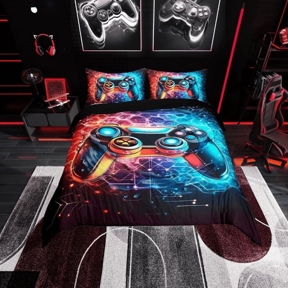 Erosebridal Teenager Gamepads Comforter Cover Twin,Video Game Bedding Twin Size,Hexagon Honeycomb Duvet Cover Twin,Breathable Geometric Bedroom Decoration,Reversible,3pcs(No Comforter)