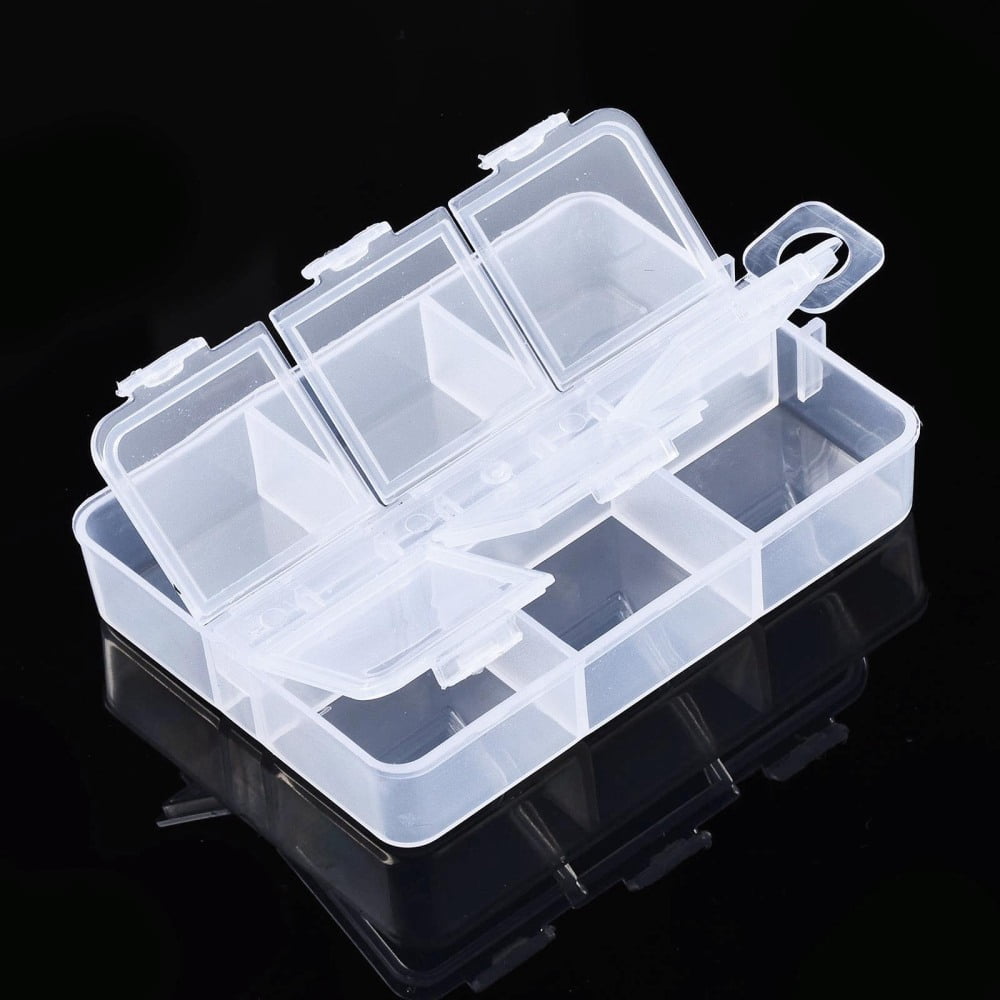 Rectangle Polypropylene(PP) Bead Storage Container 6 Compartment Organizer Boxes with Hinged Lid for Jewelry Small Accessories Clear 8.2x6.3x1.5cm