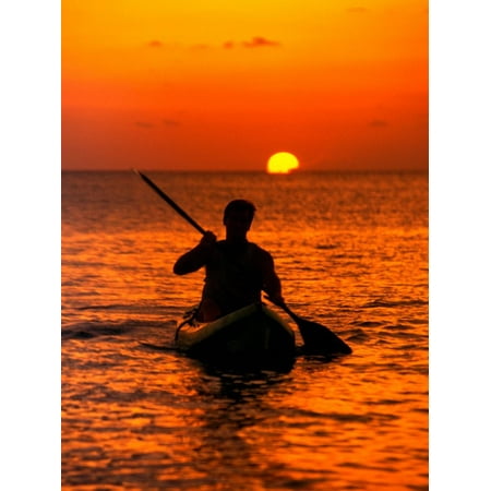 Sea Kayaking at Sunset, Bahama Out Islands, Bahamas Print Wall Art By Greg