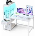 thumbnail image 1 of Gaming Desk 41 Inch with CPU Stand and LED Light, Computer Desk with Reversible Shelves and Storage Drawer, Pc Small Desk for Home Office Table with Bag, White, 1 of 7
