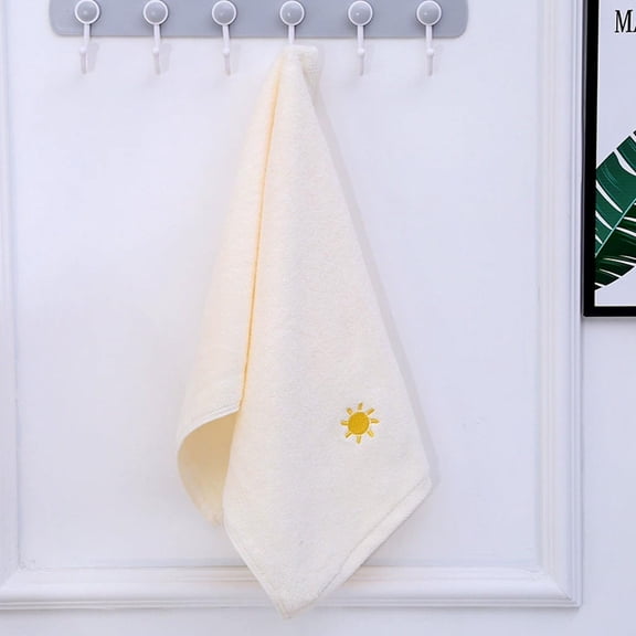 Cute Weather-Themed Embroidered Towel, Thick Cotton Face Towel, Absorbent Hand Towel for Bathroom, 29.13x13.39 Inch White