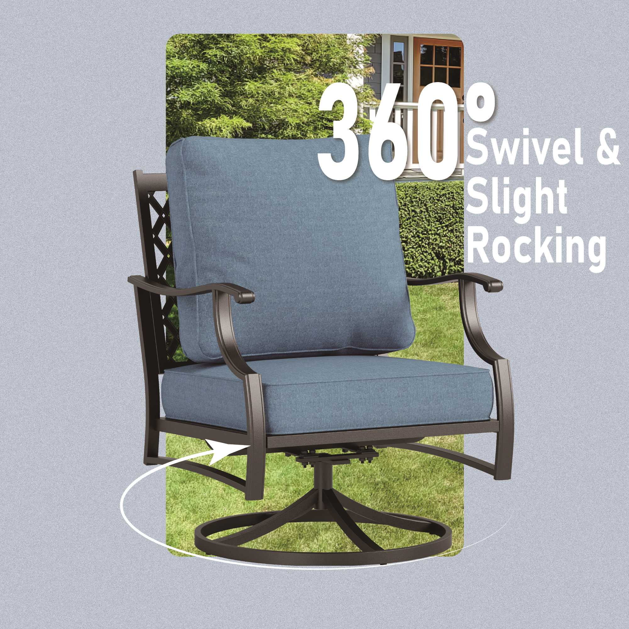 MF Studio 9-Seater Patio Conversation Set Metal Outdoor Furniture Set with Swivel Chairs and Ottomans - Navy Blue