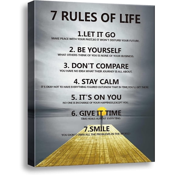 7 Rules of Life Motivational Wall Decor on Canvas for Classroom Prints Posters Inspirational Wall Art Prints for Home Decor Positive for Office Preppy Room Decor for Living Room
