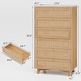thumbnail image 2 of 6-Drawer Rattan Tall Dresser - Wooden Chest with Metal Handles & Solid Wood Legs for Bedroom/Living Room, 2 of 8