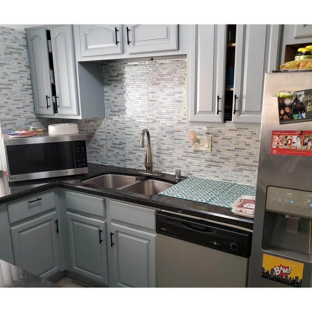 12 in. x 12 in. x 0.06 in. Vinyl Azure Grey Peel and Stick Backsplash Tile for Kitchen/Bathroom (10-Tiles/Pack)