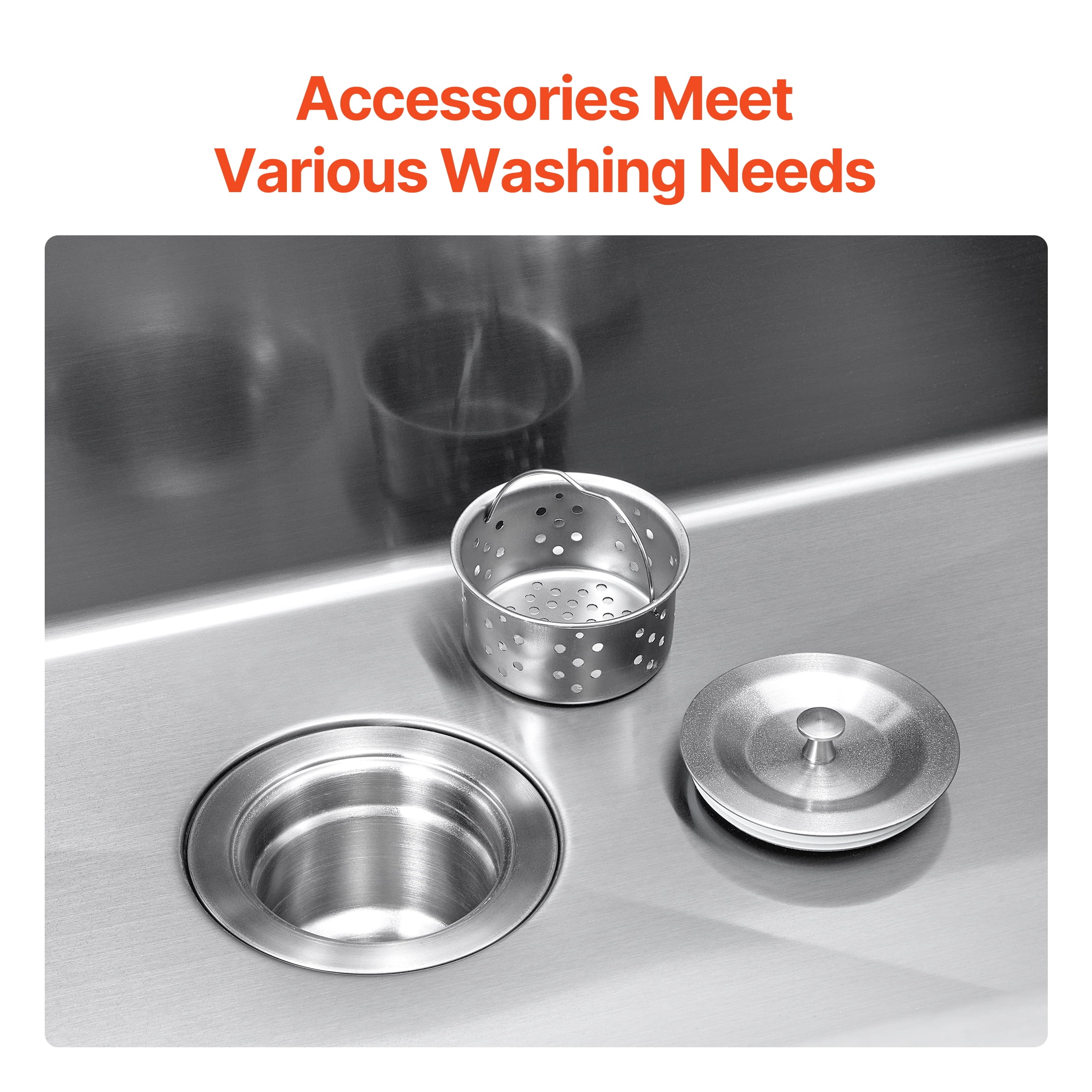 KFFKFF 33" Drop-in Sink, Stainless Steel Kitchen Sink, Top-Mounted Single Bowl Basin, Comes with Drain Kit, Suitable for RV, Prep Kitchen