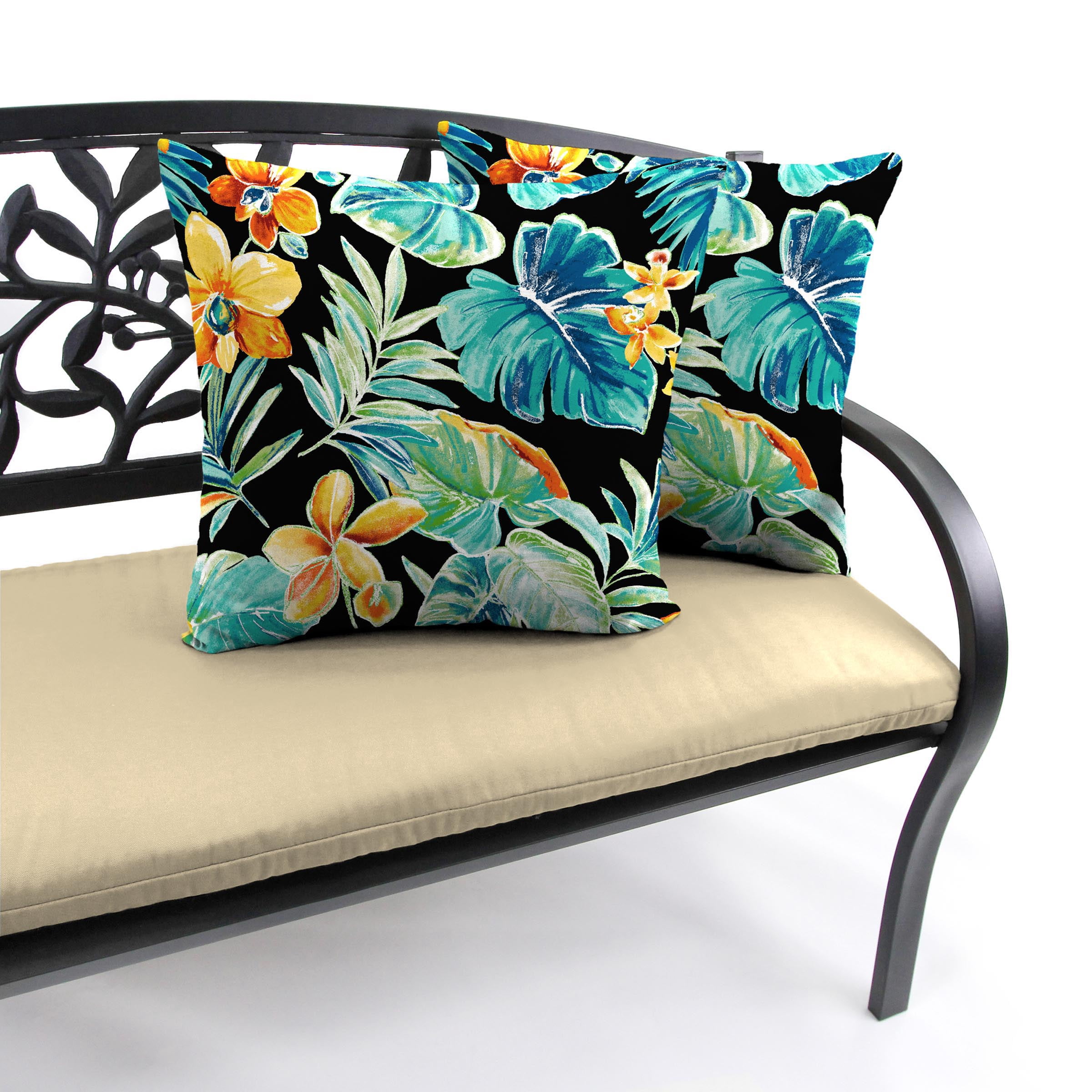 Jordan Manufacturing 18" x 18" Beachcrest Caviar Black Floral Square Outdoor Throw Pillow (2 Pack)