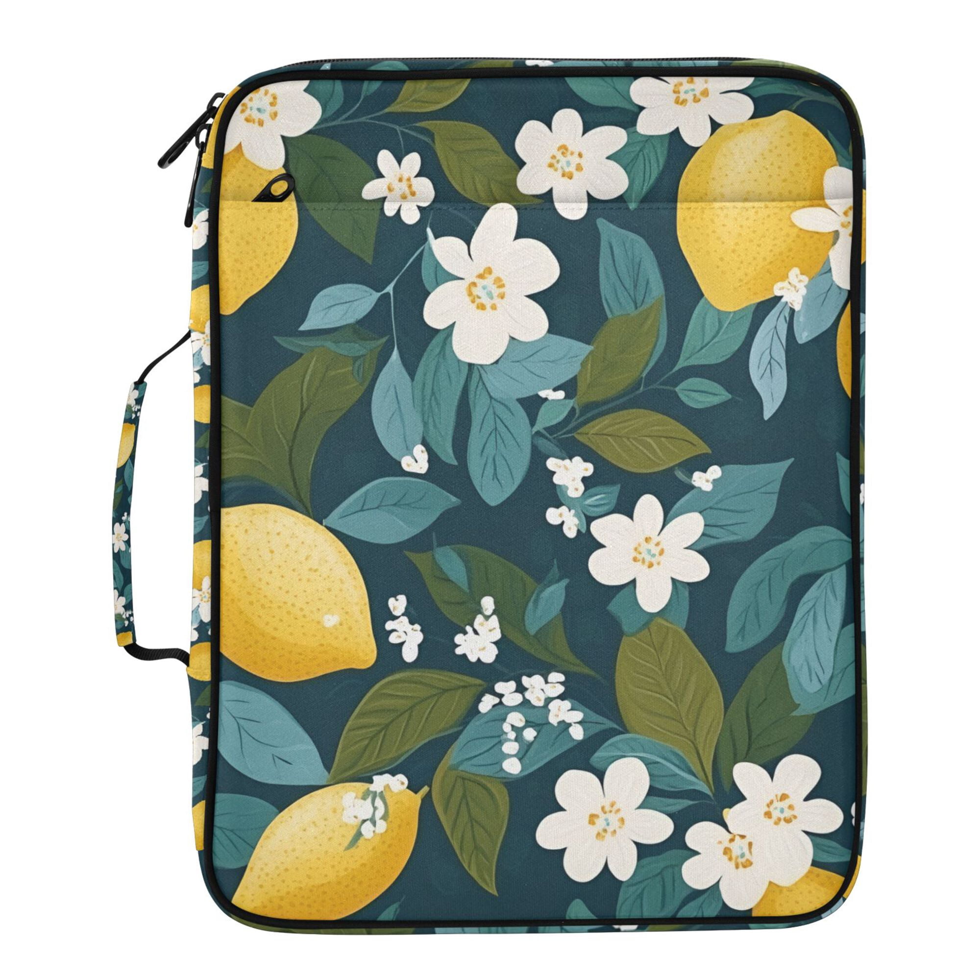 FORMRS Accordion File Folder A4 Size 7-Pocket Expanding Document Organizer Bag with 3 Ring Binder, Green Lemon Leaves