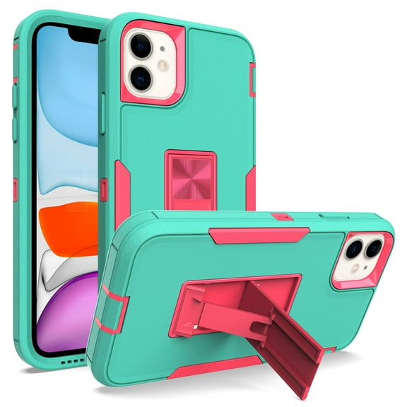 for iPhone 12 Mini Case: Military Grade Protection Shockproof Phone Cover Build-in Hidden Kickstand & Rugged TPU Shell | Matte Durable Drop Proof Heavy Duty Case,Green Rose
