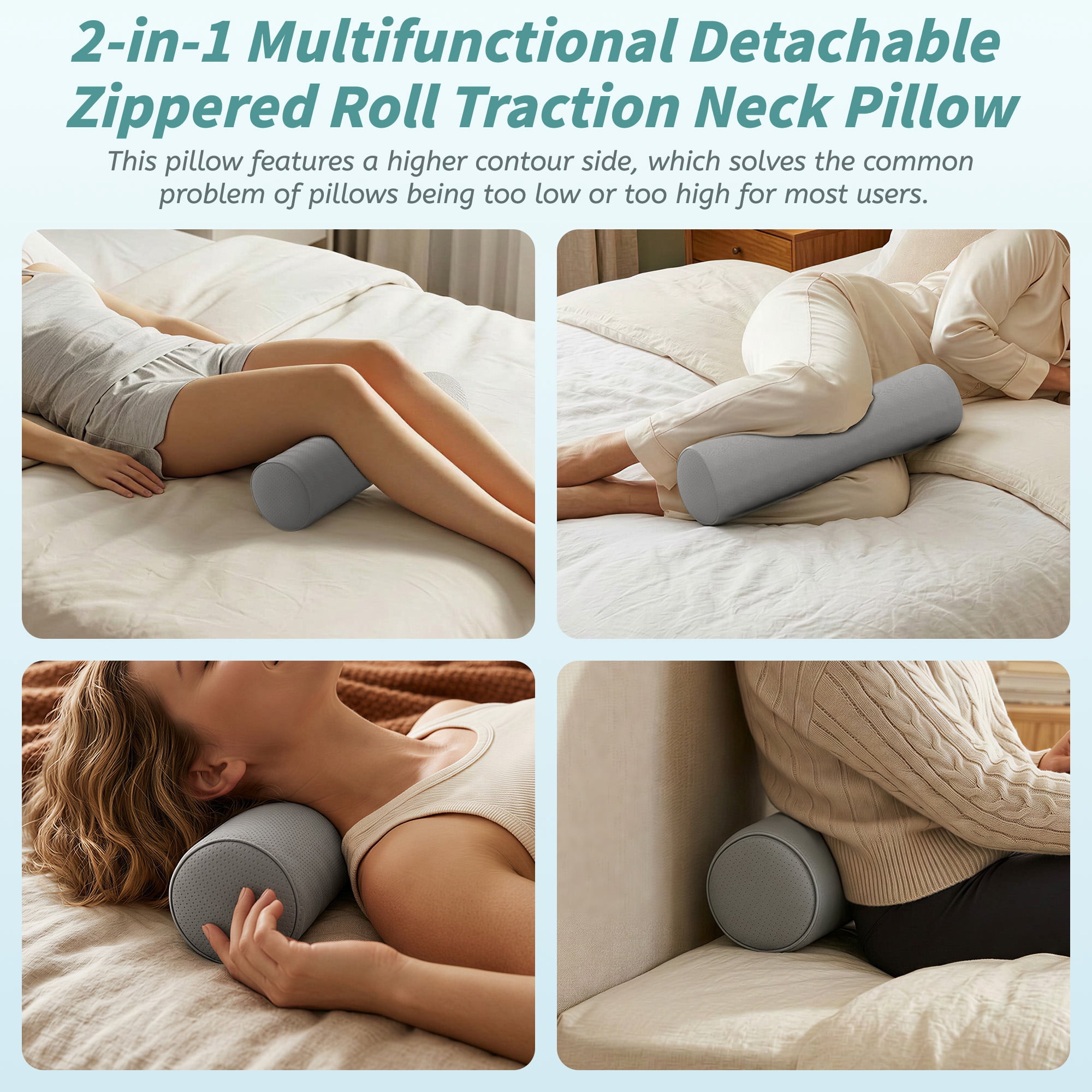 NEYGLIM 2 Pack Memory Foam Sleep Pillows for Pain Relief, Detachable Roll Cooling