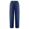 thumbnail image 4 of QLEICOM Women's Cropped Pants, Drawstring Stretch Sweatpants, Cotton Linen Loose Straight-Leg, Casual Elastic Waist Trousers with Pockets, Summer Running Jogging Athletic Pants Navy M, 4 of 4