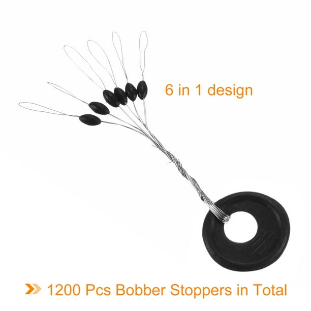 Unique Bargains Fishing Rubber Bobber Beads Stoppers, 1200 Pieces 6 In 1 Float Sinker Stops Oval Shape S Size For Fishing Line, Black Black 3.7x1.9mm