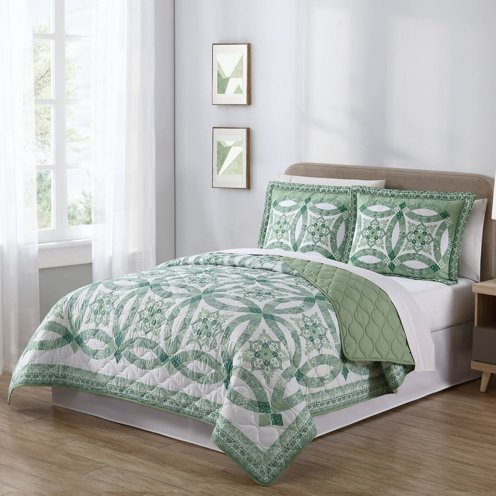 Mainstays Traditional Wedding Ring Patterned 3 Piece Full/Queen Quilt