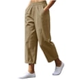 thumbnail image 3 of Cotton Linen Capri Pants for Women Elastic Waisted Straight Leg Pull On Capris with Pockets, 3 of 8
