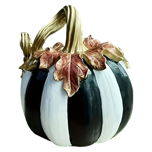 WMGHA Black and White Pumpkin for Decorating, 6.7 in Resin Fall Thanksgiving Decorative Pumpkin Statue Table Top Decoration for Home, Harvest Figurine Autumn Indoor Shelf Mantel Desk Decor