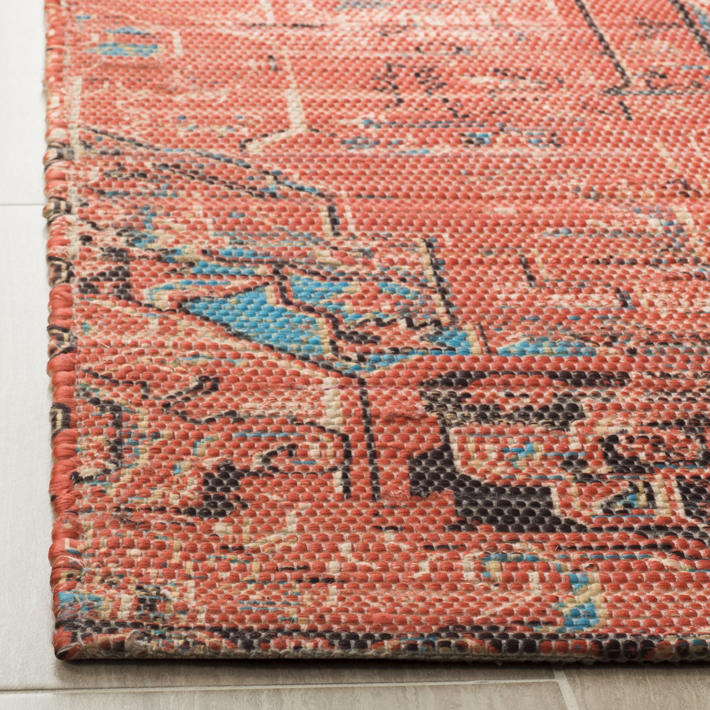 SAFAVIEH Saffron Erksine Geometric Polyester Area Rug, Rust/Blue, 3' x 5'