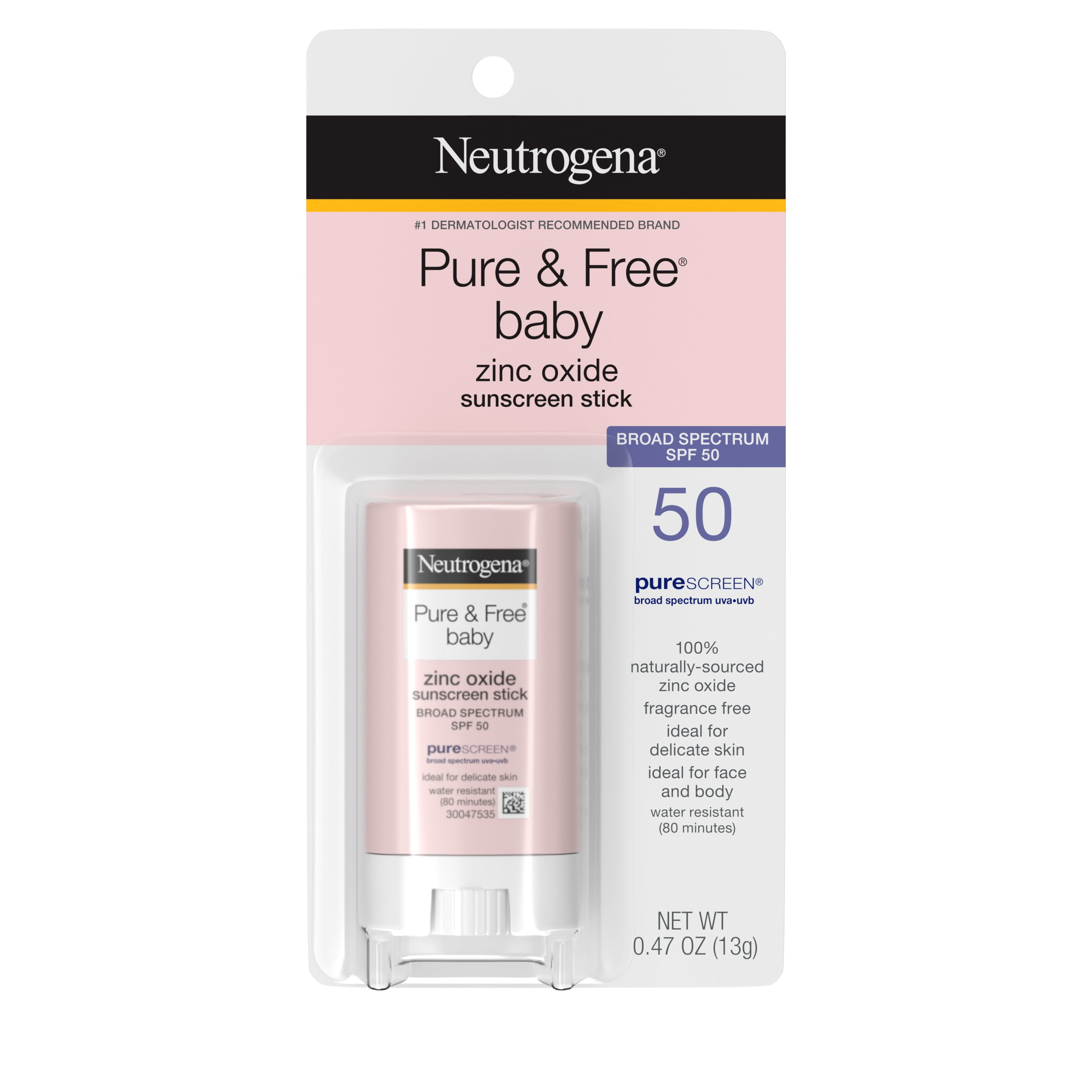 Neutrogena Pure & Free Baby Mineral Sunscreen Stick, SPF 50, 0.47 oz