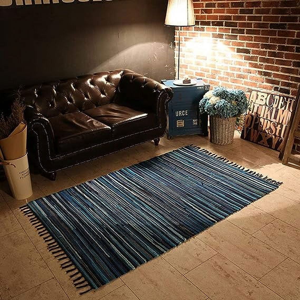 Namzi Rag Rug, Machine Washable Cotton Reversible Rag Rug Hand Woven Multi Color Striped Area Rug Floor Rugs for Bedroom, Living Room, Kitchen and Laundry Room (20"x 31", Blue)