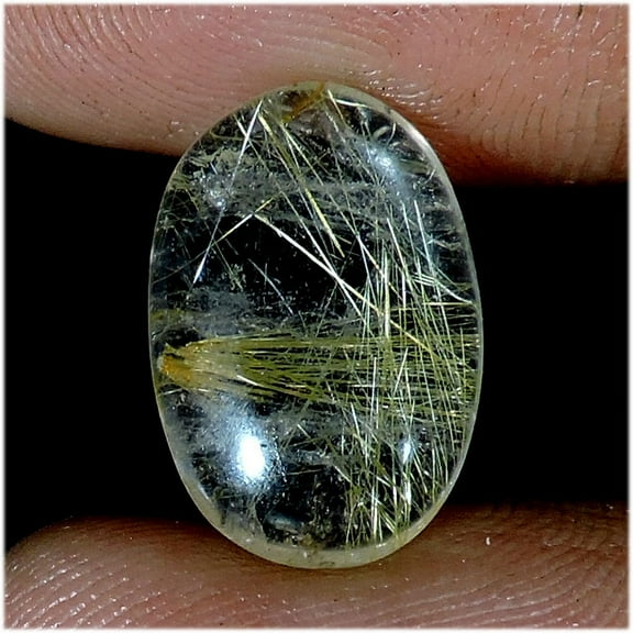 Natural Gold Needle Rutile Quartz Oval Cabochon Loose Gemstone 6.20 Carat
