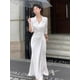 thumbnail image 4 of Vestidos camiseros con escote en V blancos de otoño para mujer, elegantes vestidos de sirena con cintura delgada y manga larga, vestido informal de oficina de una pieza para mujer, 4 of 5