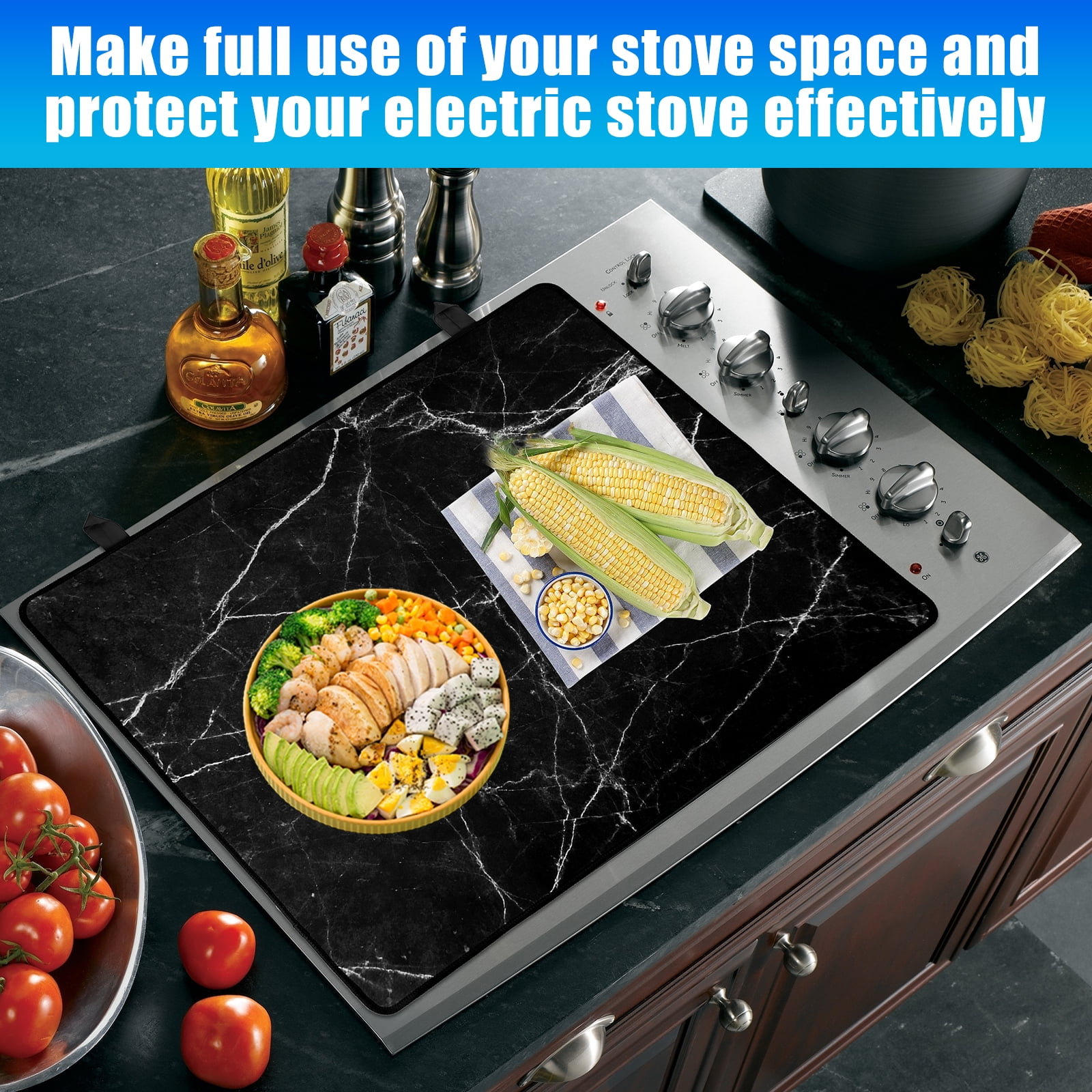 Stove Top Cover for Electric Stove (28.5”x 20.5”), Heat Resistant Glass Stove Top Cover, Cooktop Protector for Glass/Ceramic Stoves, Dishwasher Safe Natural Rubber