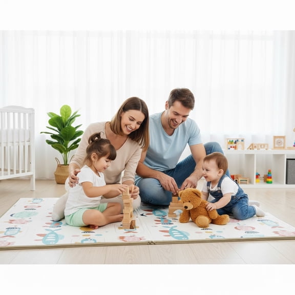 Baby Play Mat 59"*79" Foldable Foam double side play options Baby Play Mat for Floor Reversible Waterproof Playmats for Babies Boy and Toddlers Infants Edge protected Crawling Mat for Indoor&Outdo