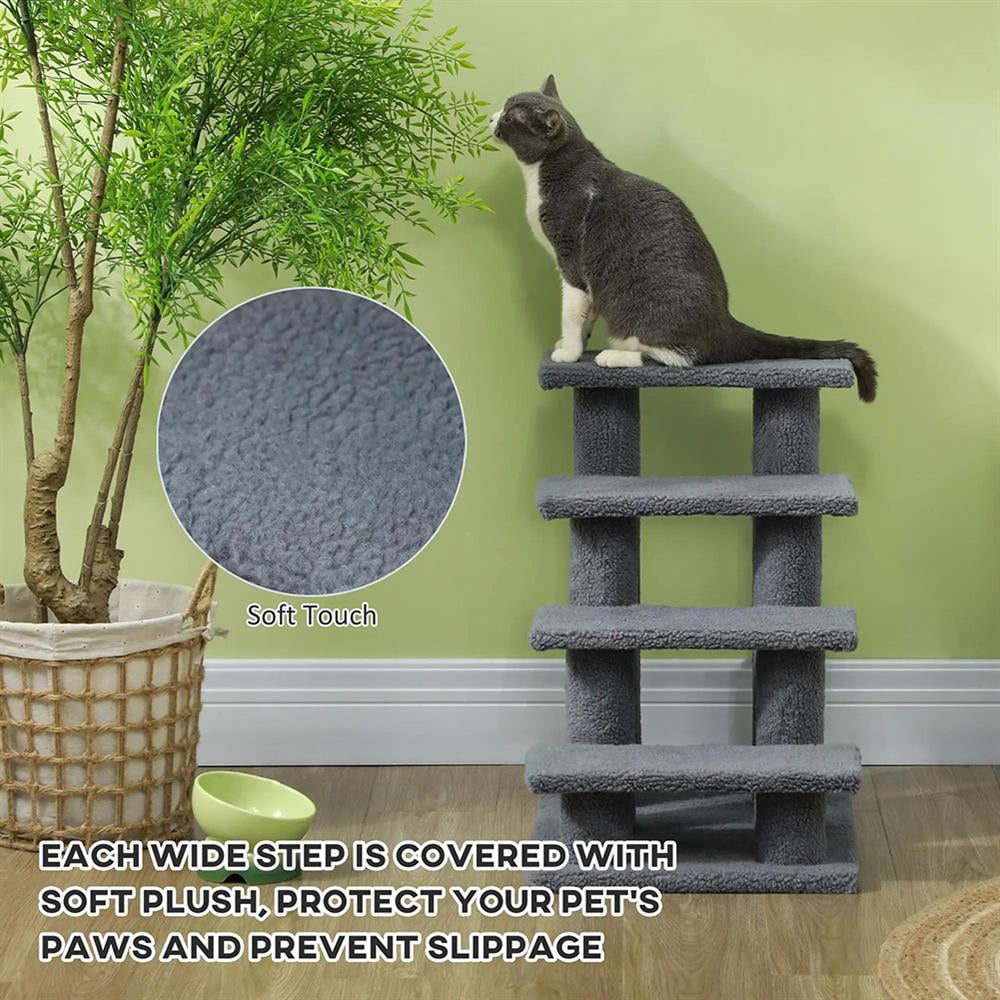 Topcobe 25" 4-Step Multi-Level Carpeted Cat Scratching Post Pet Stairs, Indoor Pet Steps & Furniture - Gray