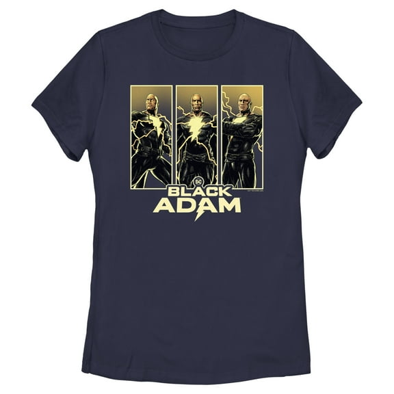 Women's Black Adam Triple Hero Box  Graphic Tee Navy Blue Small