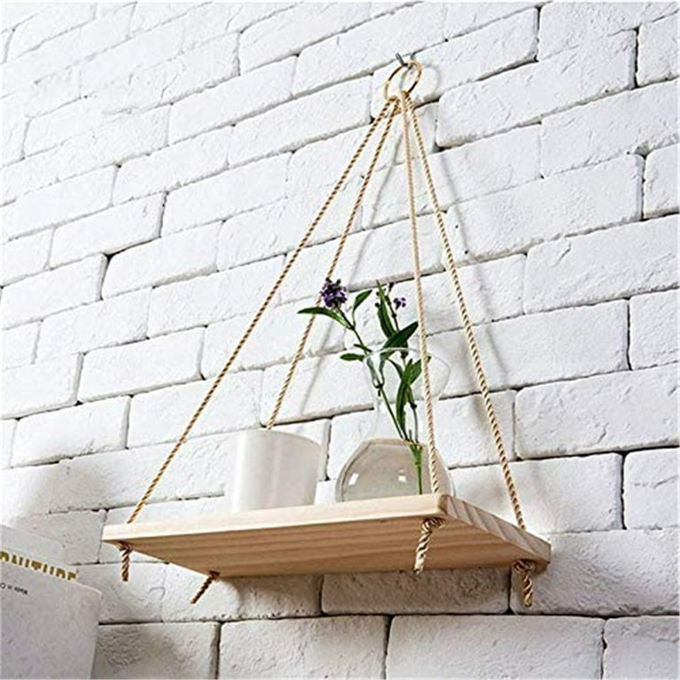 Premium Wood Swing Hanging Rope Wall Mounted Floating Shelves Plant Flower  Pot