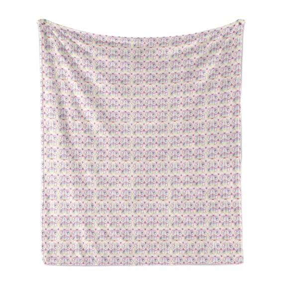 Art Deco Soft Flannel Fleece Throw Blanket, Print of Pastel and Whimsical Tones Repetitive Abstract Psychedelic Elements, Cozy Plush for Indoor and Outdoor Use, 60" x 80", Multicolor, by Ambesonne