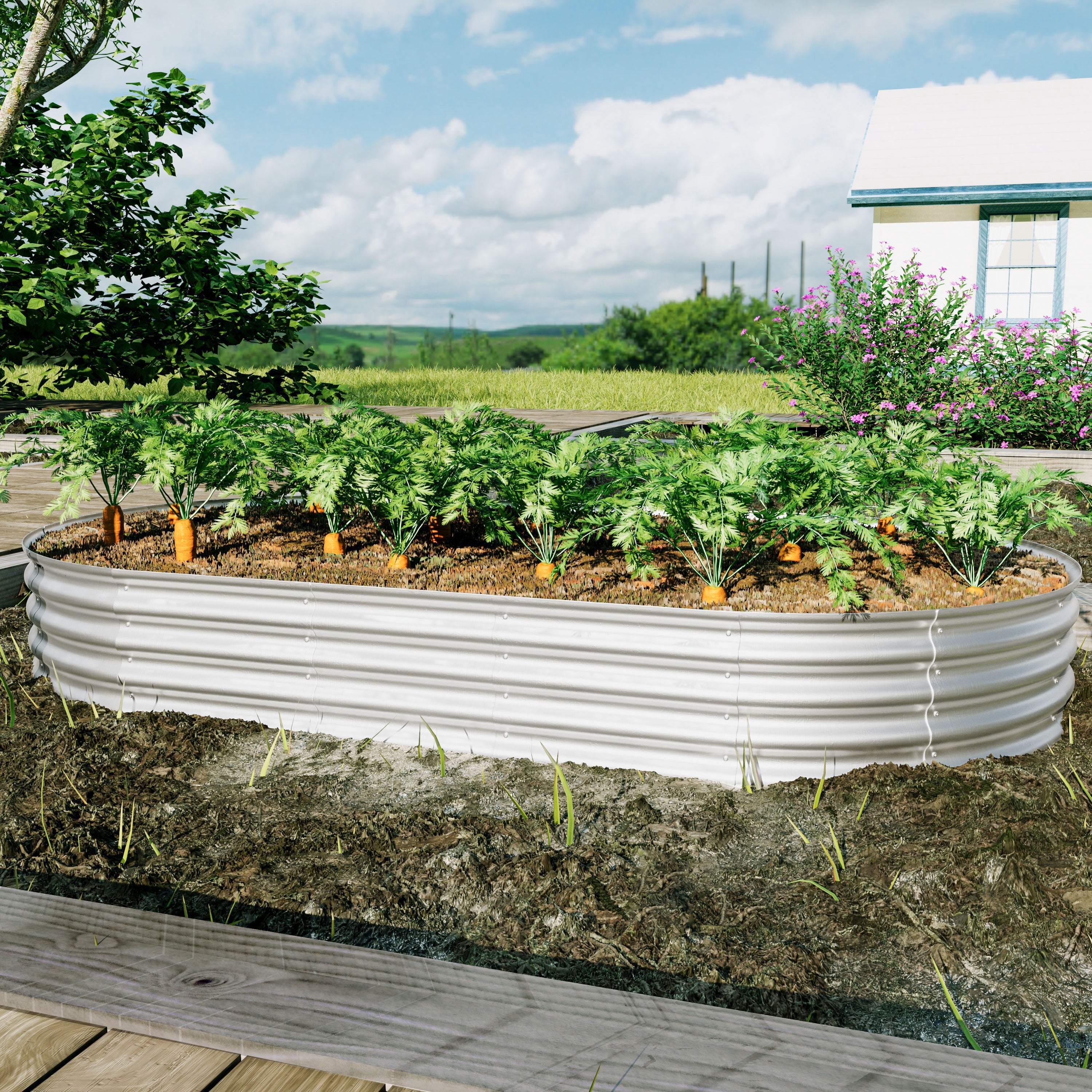2Pcs Raised Garden Bed Kit, Galvanized Planter Raised Garden Beds for Outdoor Vegetables, Flowers &Herbs, Heavy Duty, Rust-Resistant, 8x4x1Ft