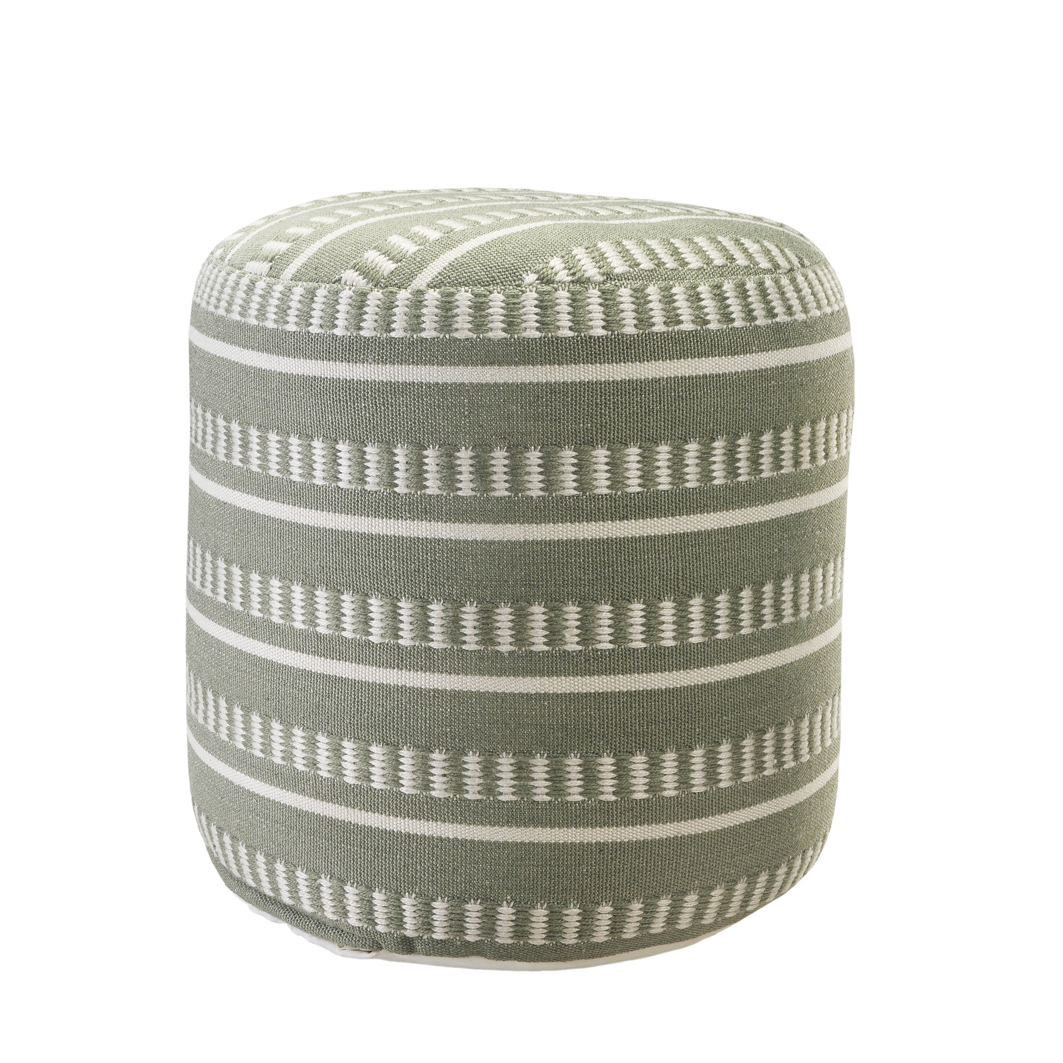 LR Home Medium Striped Indoor/Outdoor Cylinder Pouf, Sage Green/White, 20" x 20" x 20"