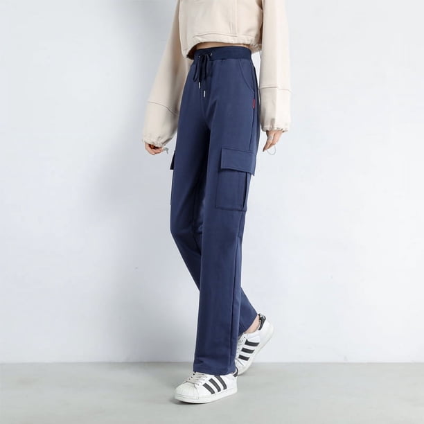 Pantalones deportivos negros ajustados de cintura alta para mujer, holgados, informales, de primavera