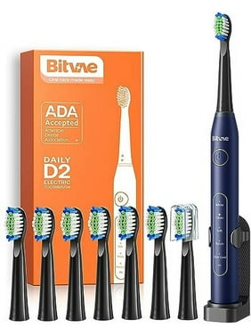 Bitvae Electric Toothbrush for Adults and Kids, ADA Accepted Sonic Toothbrush with Rechargeable Power, Travel Ultrasonic Toothbrush with 8 Heads, Midnight Blue D2