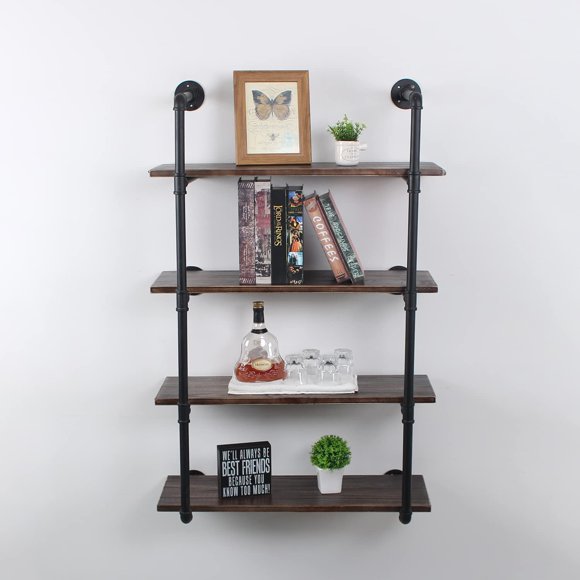 MBQQ Étagère Industrielle Rétro 30 Po 4 Niveaux Murale, Étagères Flottantes Rustiques, Étagère de Cuisine de Ferme, Étagères de Décoration Intérieure, Étagère Murale Suspendue DIY, Noir