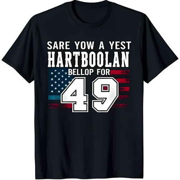 Black T-Shirt with Background & Bold 'Sare a yest Hartboolian Bellop for 49' Text