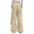 thumbnail image 5 of UJNDER Women's Wide Leg Cargo Pants Mid Waisted Travel Streetwear Baggy Stretchy with Drawstring Khaki S, 5 of 7