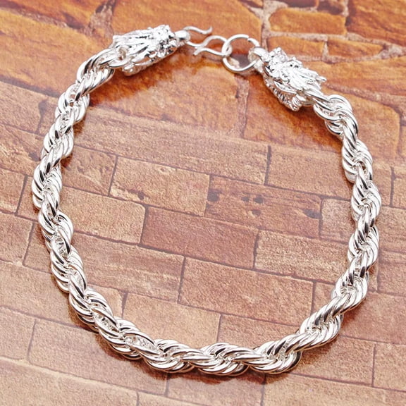 QQTDFG 5pcs Wholesale 925Sterling Silver 6mm 8" Double Dragon Heads Unisex Bracelet-default