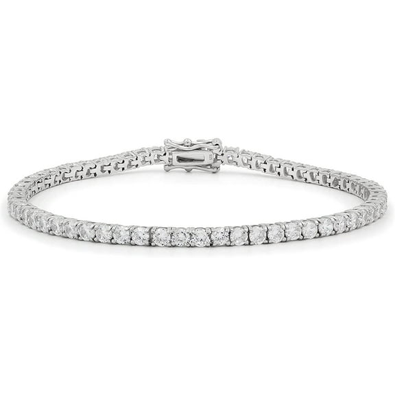 925 Italian Sterling Silver 3mm Tennis Bracelet, Iced Out Round Cut CZ Cubic Zirconia Rhodium Plated Link Chain, Giorgio Bergamo 8.5