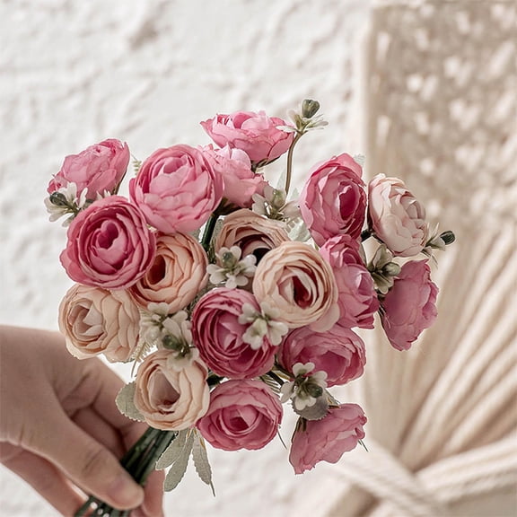 sruoe Artificial Flowers, Bouquet Artificial Flowers, Fake Flowers, Spring Contemporary Style Rose Hydrangeas Green Plant Faux Floral for Garden, Birthday, Wedding Decoration Decor