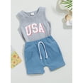 thumbnail image 3 of Independence Day Infant Boys Clothes Suits Letter Print Crew Neck Sleeveless Tank Tops and Elastic Waist Shorts 2Pcs Set, 3 of 8