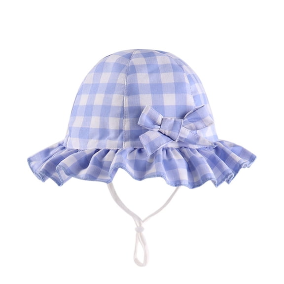 Valora Baby Girl Plaid Sun Hat UPF 50 Outdoor Adjustable Toddler Beach Wide Brim Bucket Hats For Kids Blue