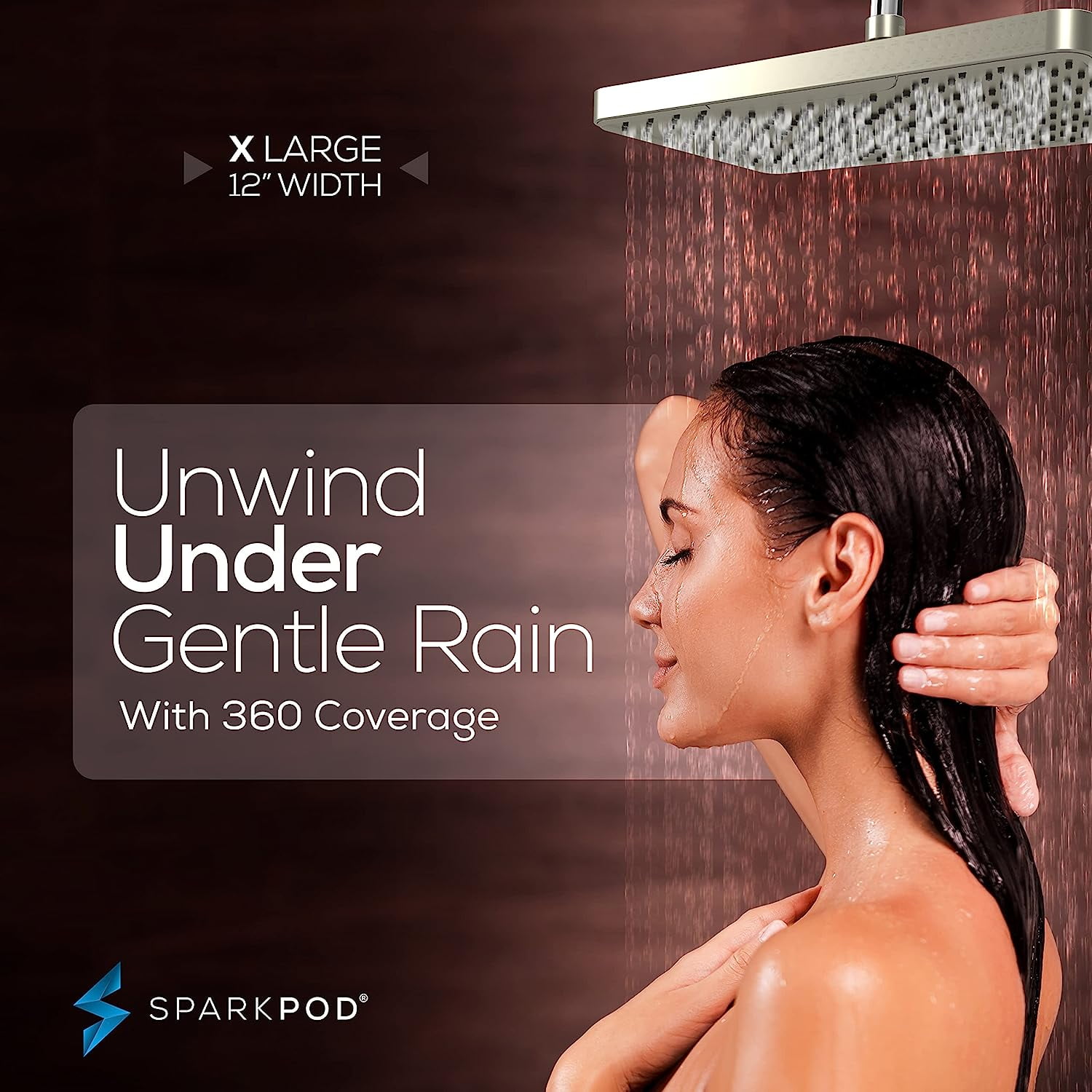 SparkPod 12" Rainfall Shower Head - Wall/Ceiling Mount - High Pressure, Anti-Clog, Easy Install (Bursehd Nickel)