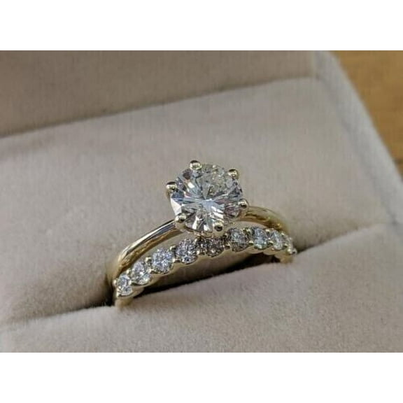 Bridal Set Engagement Ring For Her 14K Yellow Gold Plated 2.5CT Round Cut Lab Created Diamond Valentine Gift For Women's 925 Silver