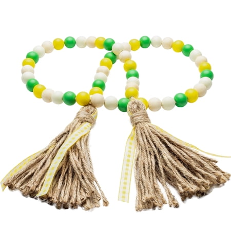 MALLMALL6 Wooden Beads Garland for Home Farmhouse Decor Multicolor 1 Count