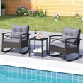 thumbnail image 5 of Costway 3 PCS Rattan Rocking Chair Set with Acacia Wood Tabletop Armrests for Porch Balcony Mix Brown + Gray, 5 of 11