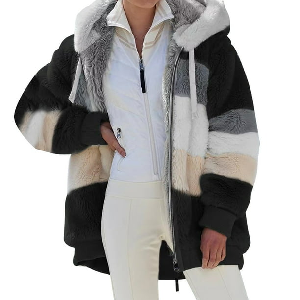 Abrigo de felpa suelto, chaqueta con capucha informal de moda, suave y cálido otoño invierno para mujer